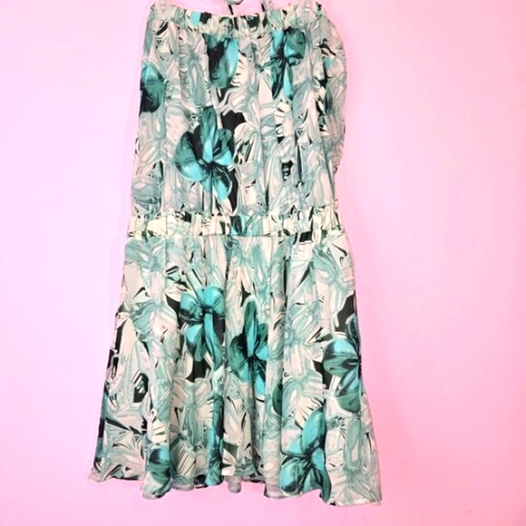 Iceberg Floral Green Strapless drop waist Dress, 100% Silk, Size M - Picture 3 of 8